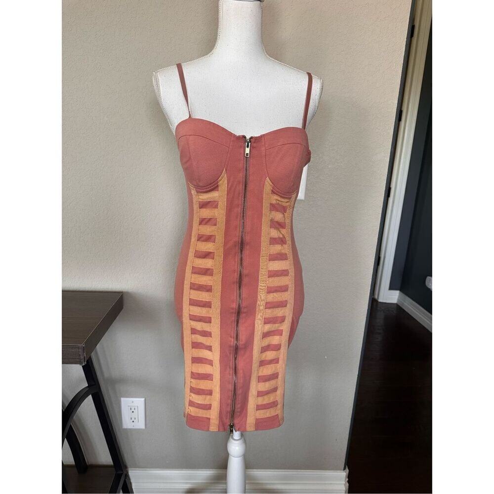 Haute Monde Coral Orange Zip Up Bustier Dress Medium